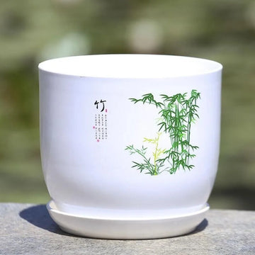 grand pot fleurs blanc résine plateau motif floral chinois jardin
