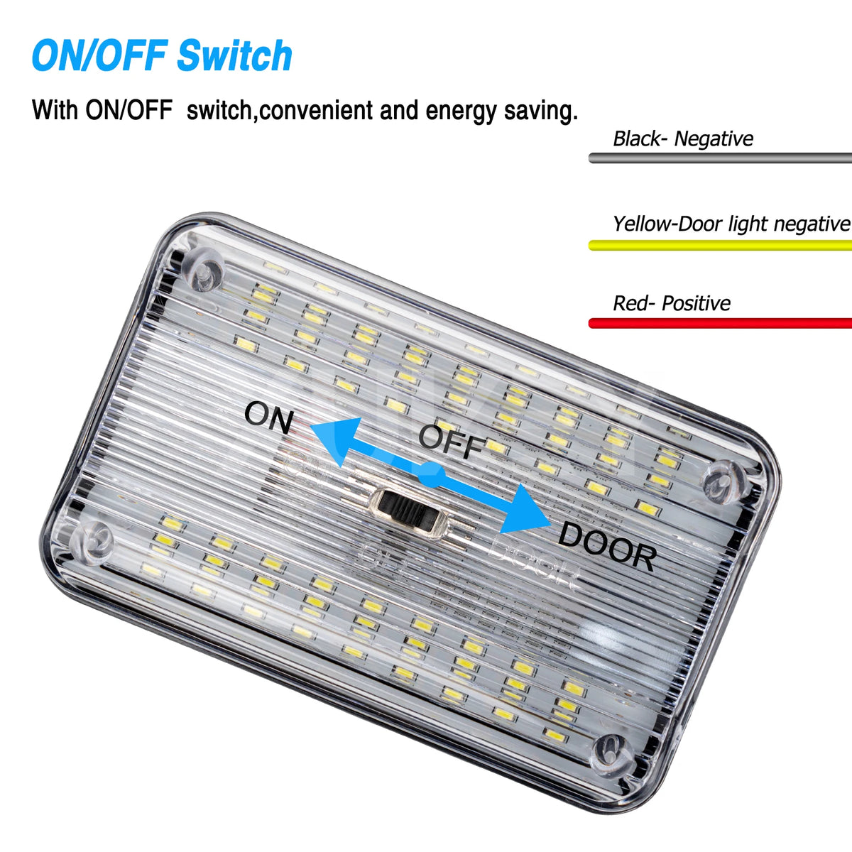 lampe led rectangle blanc 36 leds on off door 12v universal voiture camping car