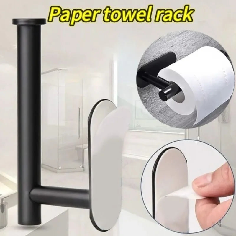 porte serviettes papier noir adhésif moderne salle bains papier toilette cuisine rouleau support étanche