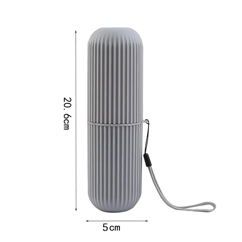 boîte brosse dents gris rose blanc rayures verticales moderne minimaliste respectueux environnement cordelette voyage