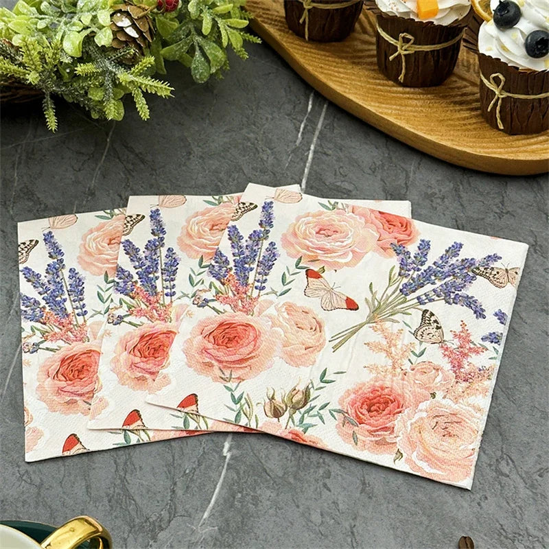 serviettes papier fleur rose vintage blanc floral romantique deux plis haute gamme restaurant ménage
