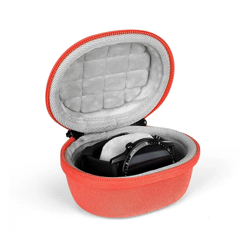 boîte rangement montres tissu mat doublure mousse fermeture glissière noir rouge moderne pratique