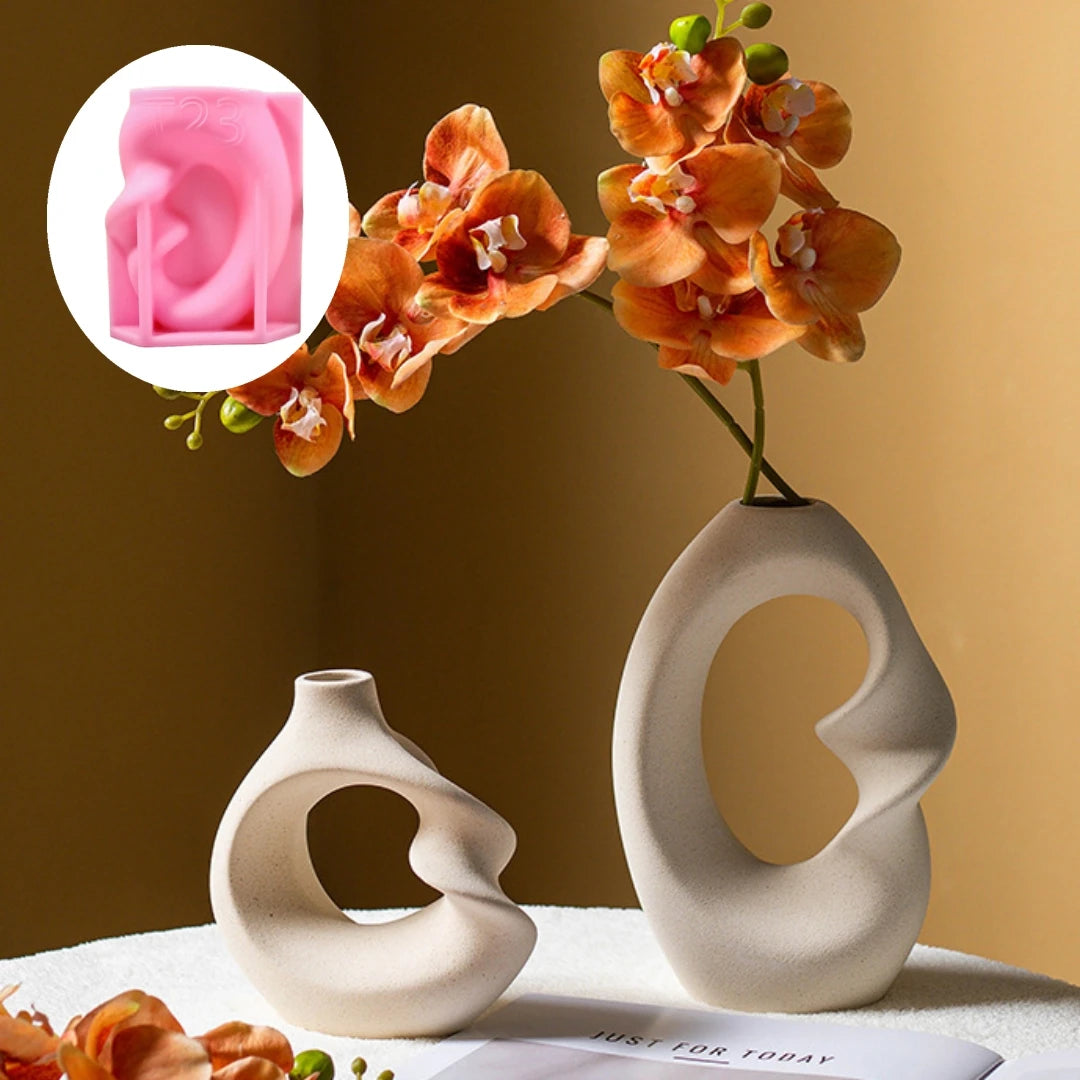 vases decoratifs silicone formes abstraites modernes textures lisses ondulees orange bleumarine noir blanccasse bleupastel