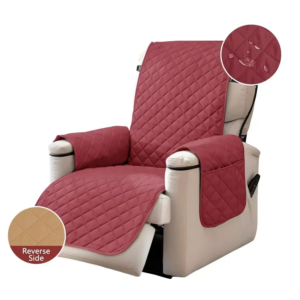 housse fauteuil inclinable noir beige quilté moderne boucles métalliques poche polyestère nettoyage sec automne