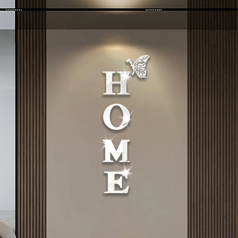 autocollant mural lettres miroir acrylique effet brillant papillon décoration maison moderne adhésif mural décoratif