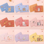 cartes postales kawaii dessins animés ours lapins colorées orange rose jaune bleu clair festive