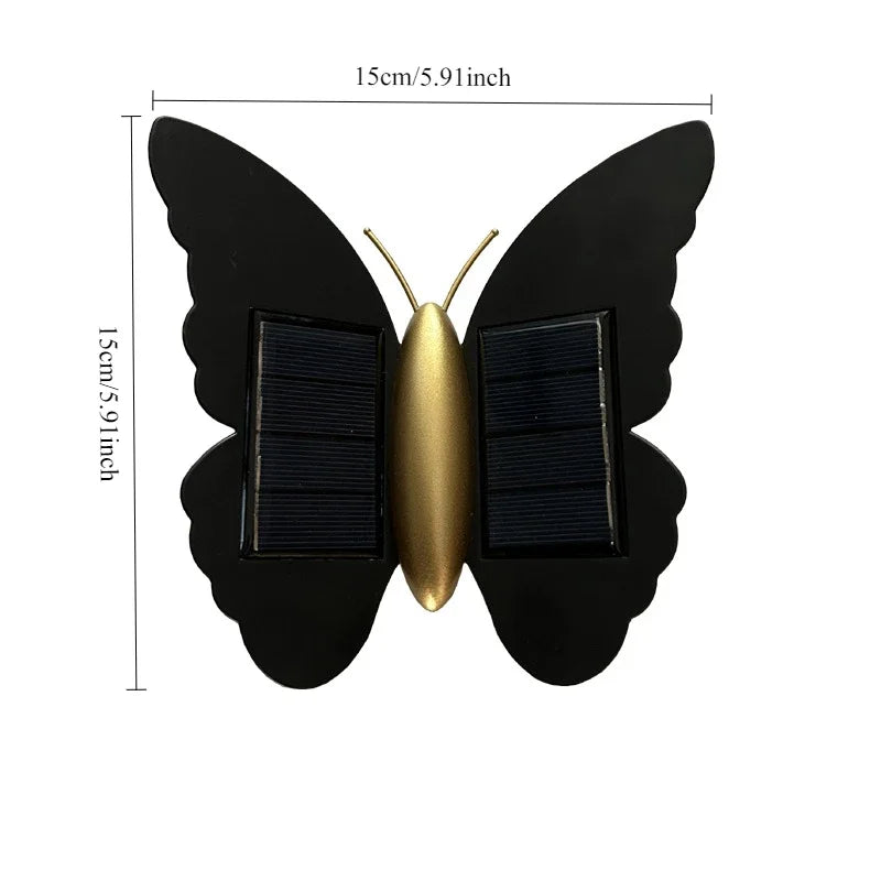 applique murale papillon led solaire moderne noire dorée extérieure adhésive on off