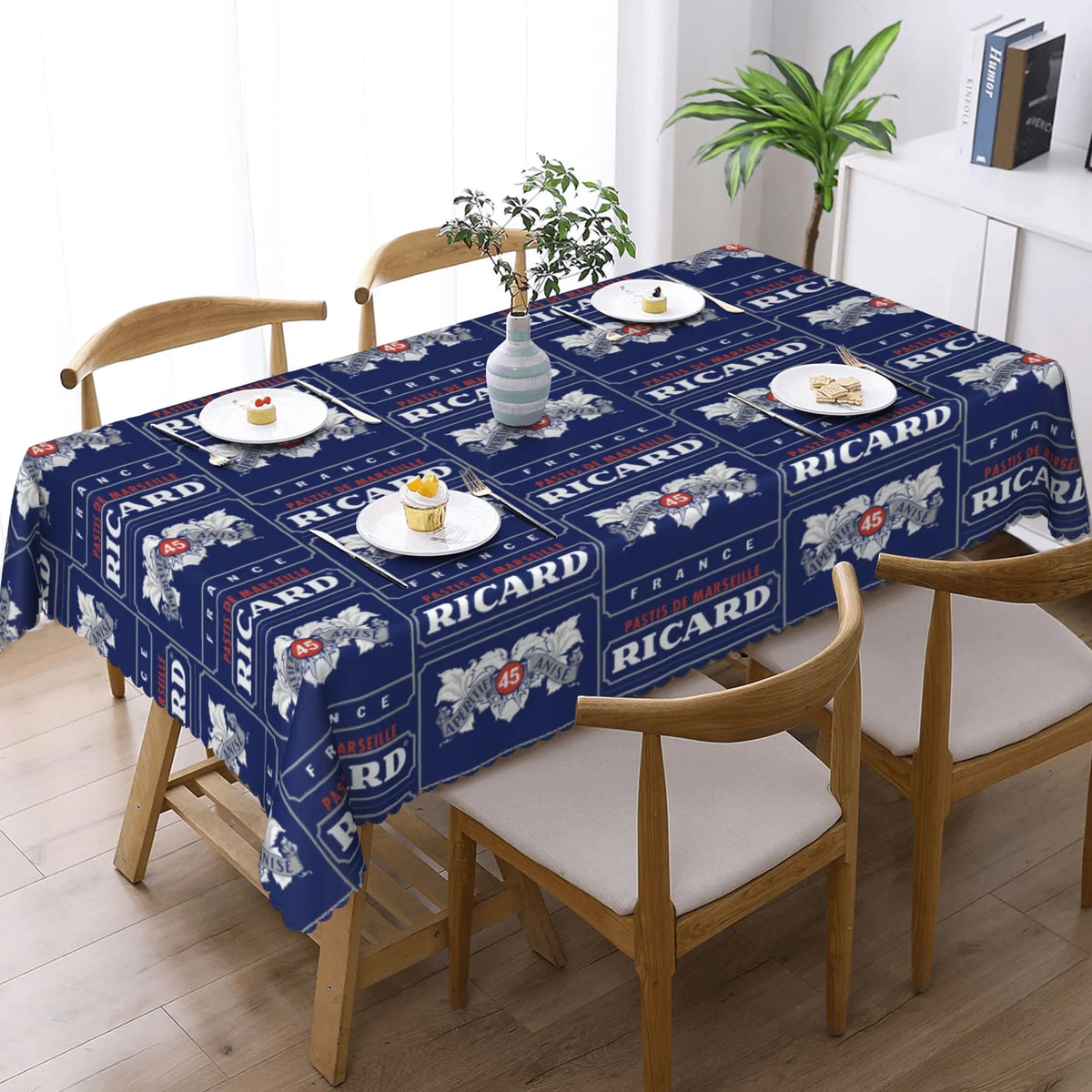 nappe table bleu marine logo ricard moderne imperméable résistance taches 66x183cm