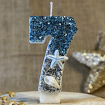 décoration gâteau sirène océan bougie chiffre paillettes étoiles mer coquillage thème marin blanc bleu