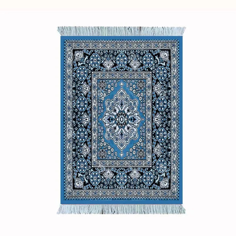 tapis persan franges ornements traditionnels rouge bleu noir beige marron classique sous verre gaming