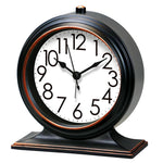 horloge vintage marron foncé cadran blanc aiguilles métalliques alarme quartz rechargeable brillant chambre salon