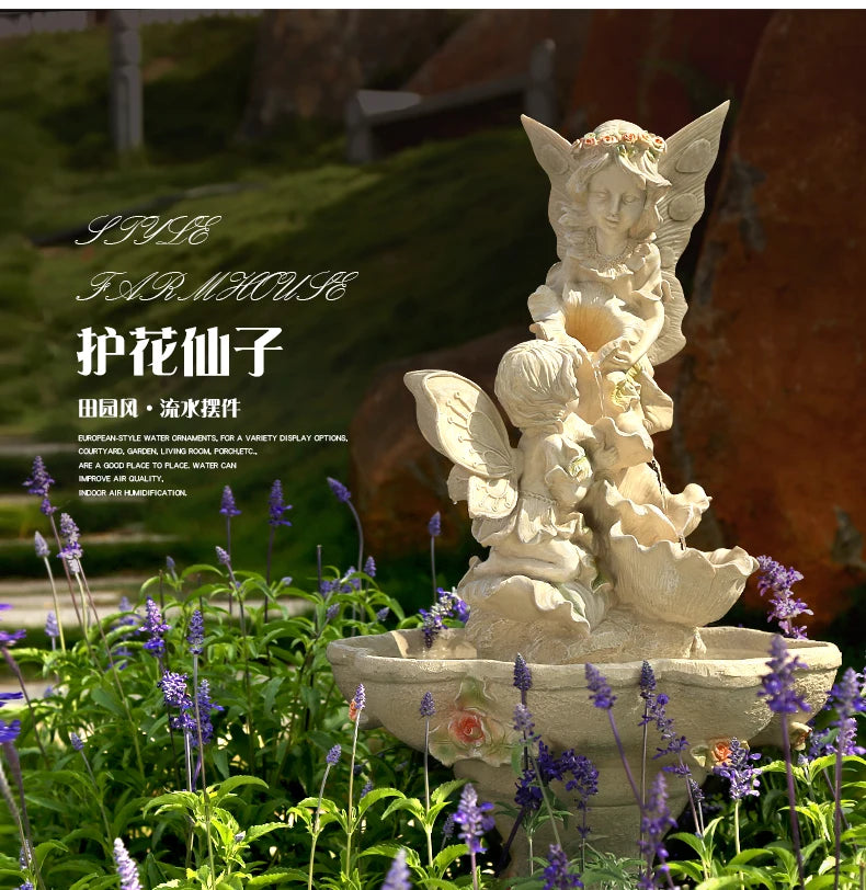 fontaine résine fées enfant aquatique decoration intérieure basse transparente fleuri maison