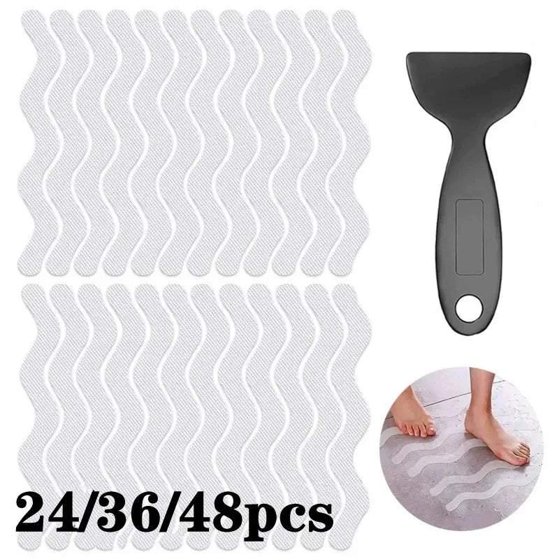 tapis bain antidérapant moderne rayures ondulées blanc adhésif respectueux environnement 24pcs 36pcs 48pcs