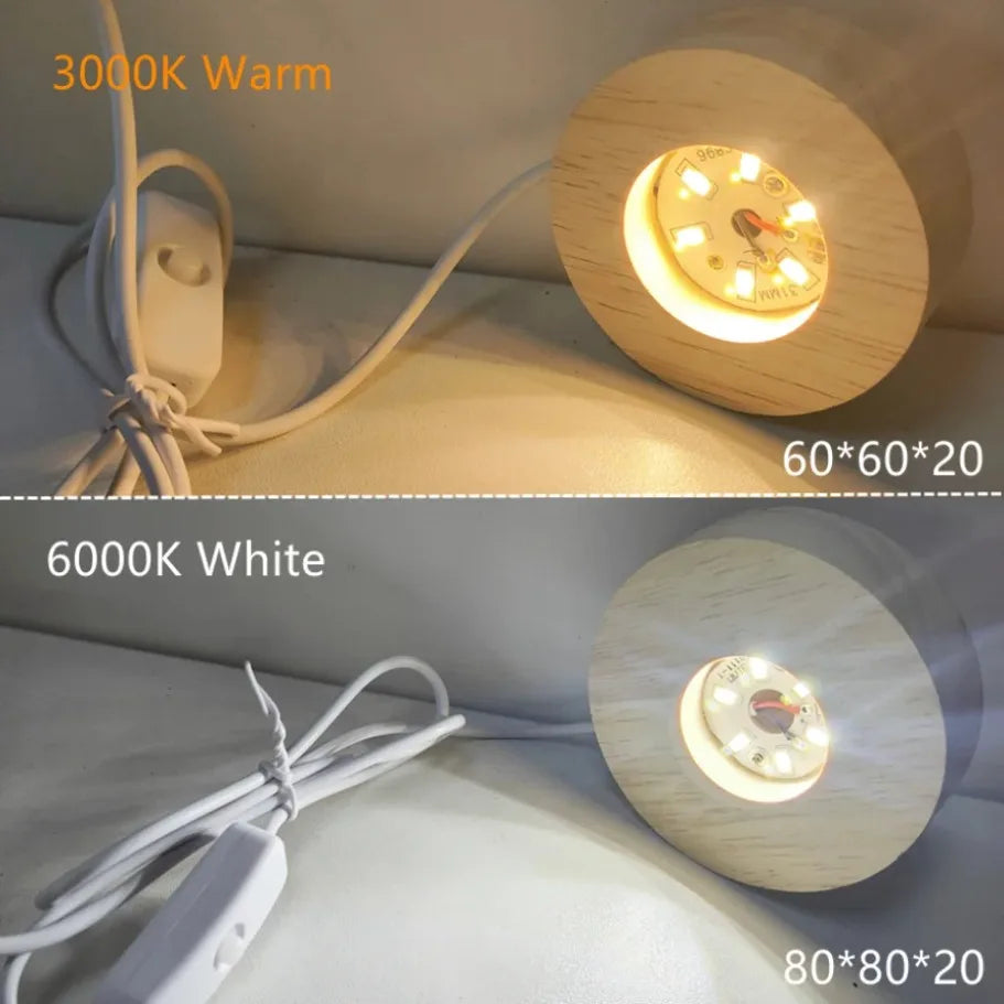bases lumineuses décoratives modernes bois naturel couleurs variées télécommande optionnelle led usb blanc chaud