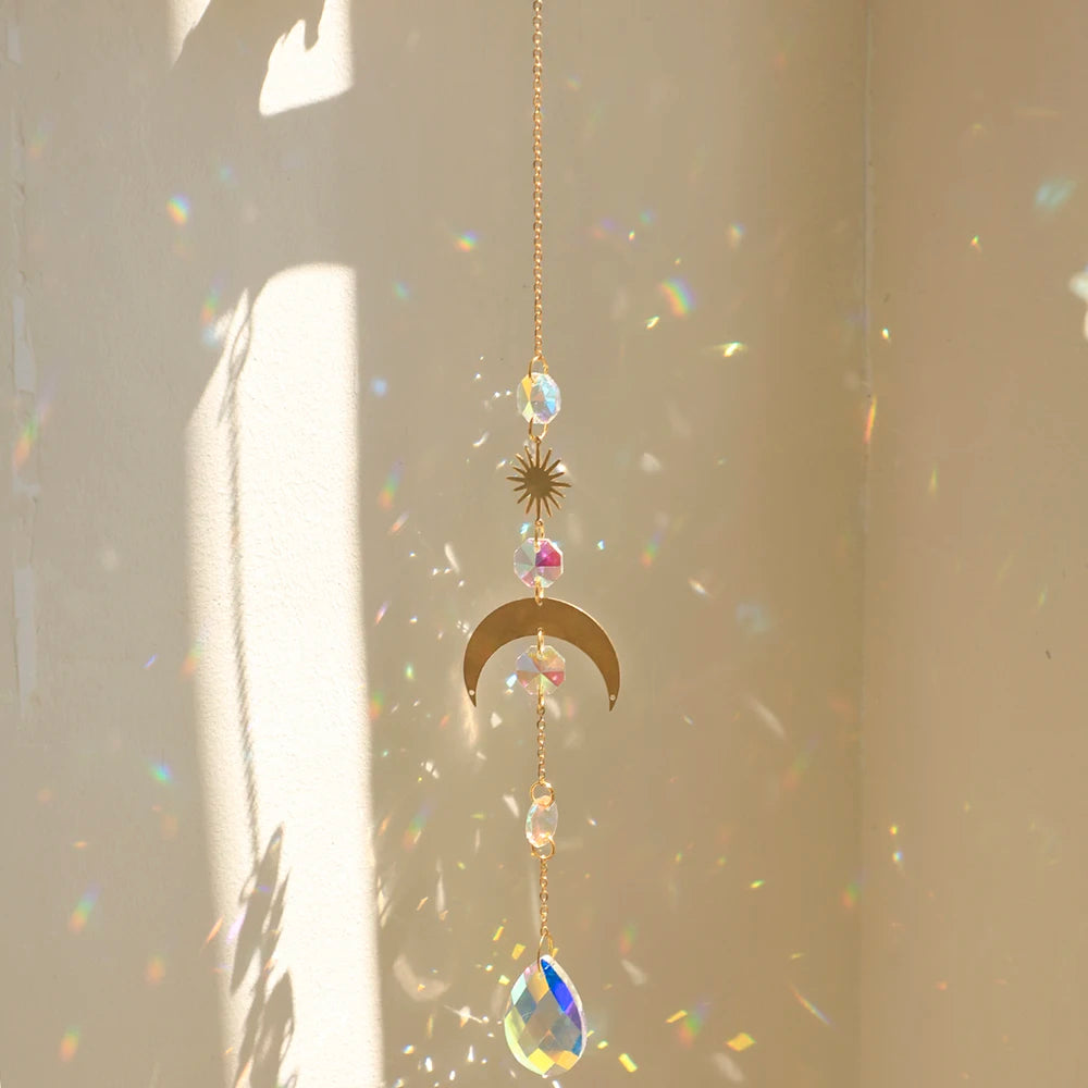décoration murale boho or transparent lune soleil étoiles cristal extérieur jardin