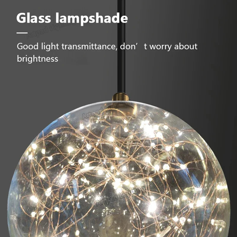 Suspension lumineuse moderne boules verre transparentes intérieur doré élégante plafonnier LED chambre restaurant