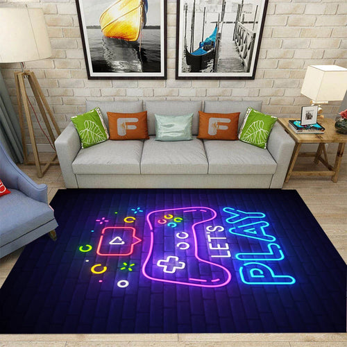 tapis sol chambre garçon gamer manette jeu vidéo noir motif moderne décoration salle jeux