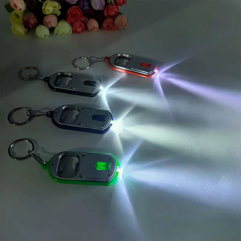 porte clés ouvre bouteille led mini lampe torche clé anneau noir bleu vert rouge