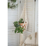 Suspension plante macramé boho blanc cassé anneaux métalliques pot fleurs non decoration