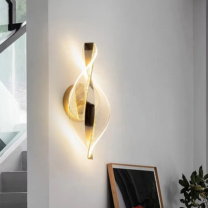 Suspension lumineuse moderne acrylique blanc doré spirale salon chambre étude