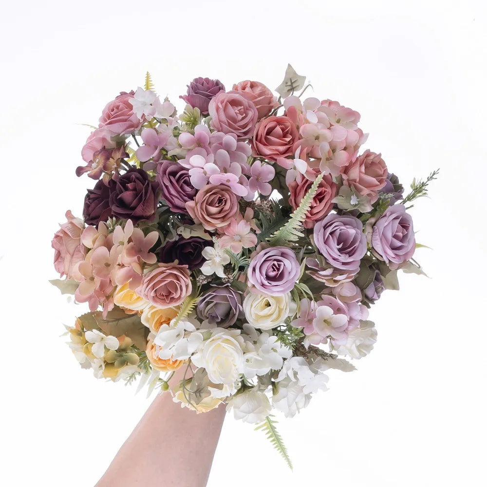 bouquet fleurs artificielles roses soie intérieur mariage anniversaire baby shower naturel rustique