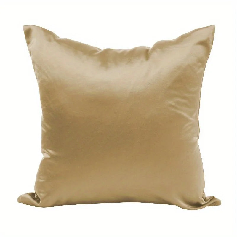 housse coussin satin polyester moderne beige uni lit 45x45 65x65 80x80 fixations invisibles