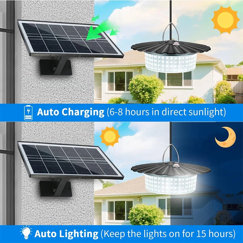 lampe solaire suspendue 244 led noir moderne télécommande détecteur mouvement ip65 abs