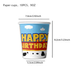 ensemble vaisselle jetable anniversaire thème cowboy vache assiettes gobelets serviettes sacs papier colorés