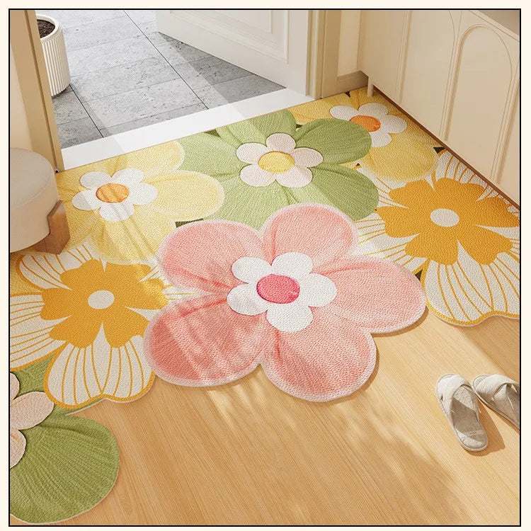 tapis entrée vert motifs fleurs polyester antidérapant résistant décoration moderne sol extérieur chambre
