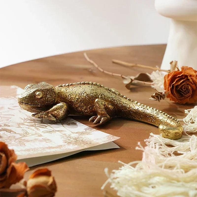 statuette lézard doré réaliste décoration murale intérieure extérieure maison jardin farmhouse