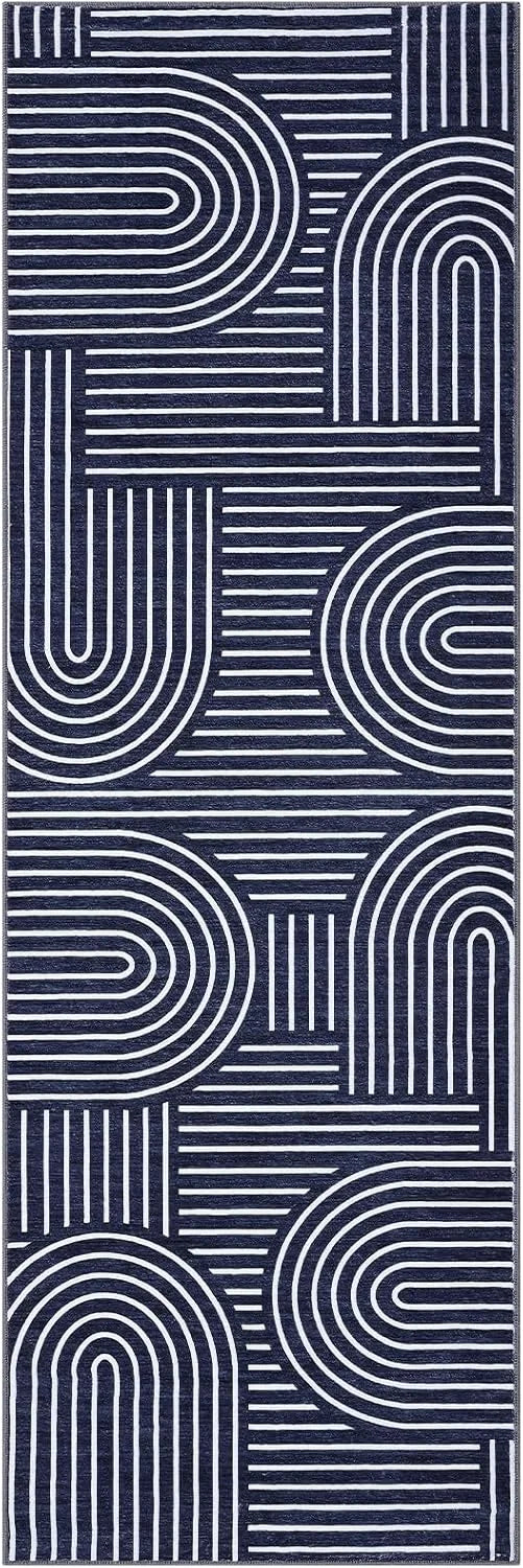 tapis moderne minimaliste polyester antidérapant noir blanc rose beige geometrique circular linear