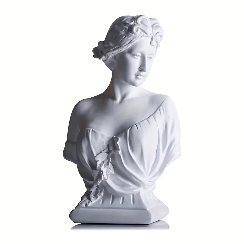statue résine buste femme classique art antique fleurs artificielles photo noir blanc decoration maison
