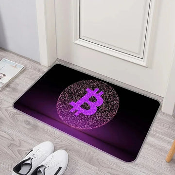 tapis d'entrée moderne motif bitcoin bleu noir doré antidérapant intérieur salon maison décoratif