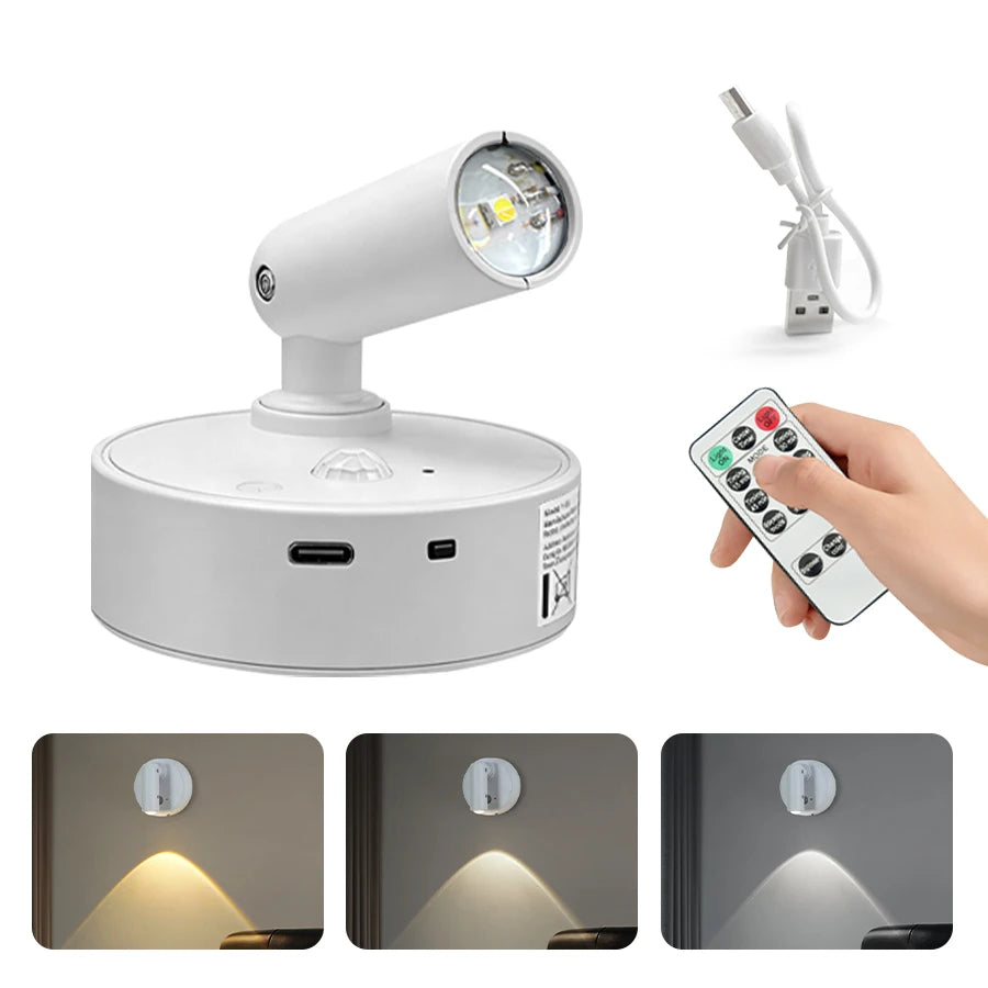projecteur led réglable rechargeable détecteur mouvement télécommande blanc noir moderne chambre coucher