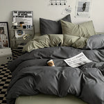 parure lit ensemble housse couette double deux taies d'oreiller coton moderne