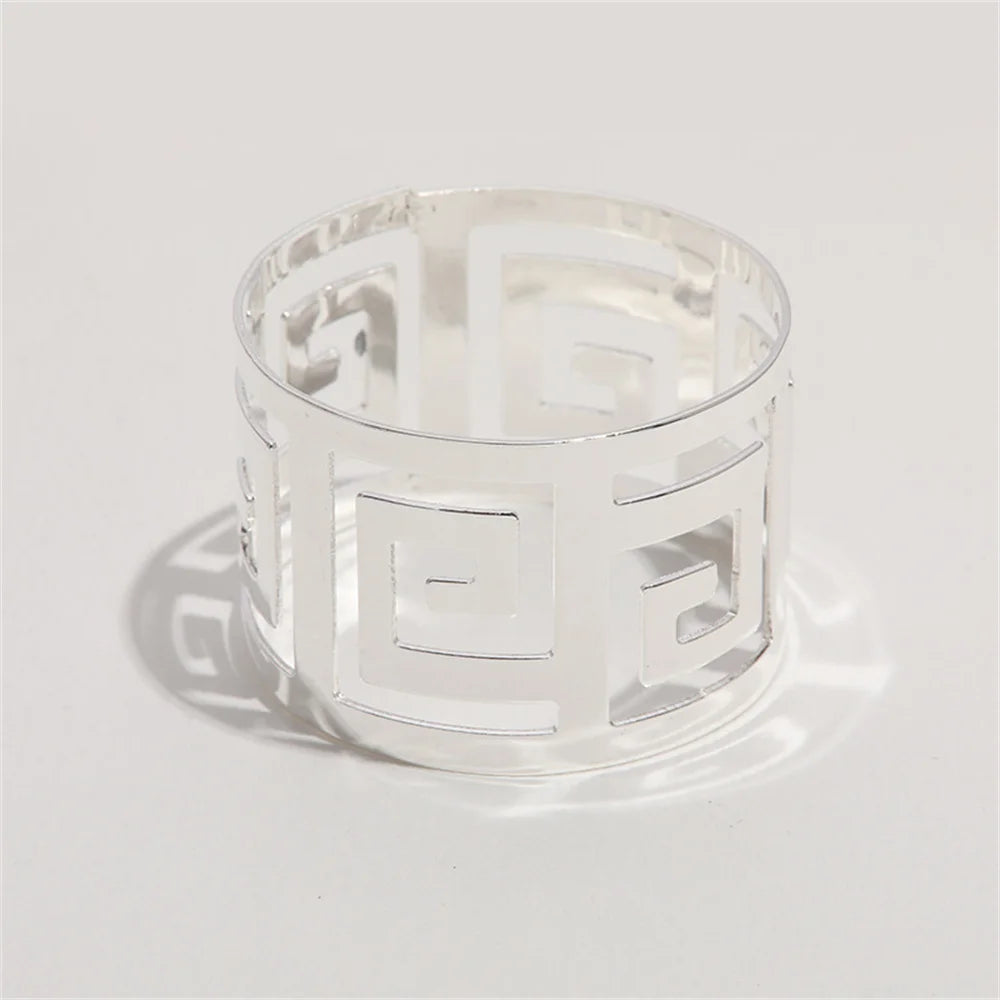 anneaux serviettes or blanc motif géométrique moderne élégants set mariage anniversaire six pièces