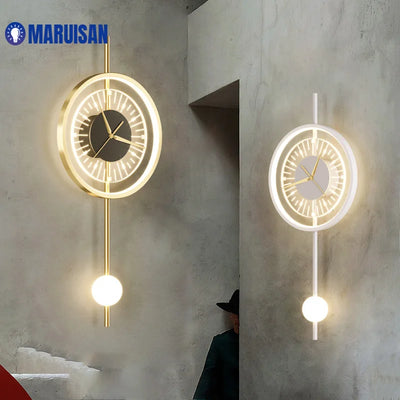 Applique murale LED moderne avec horloge intégrée en noir