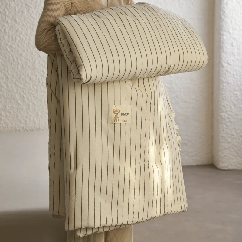 couette été coton 100% rayée beige verte simple nordique 150x200cm 200x230cm lavable