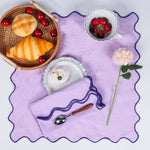 serviette violet bordures ondulées moderne 18x18 pouces table mariage festive lavable coton lin