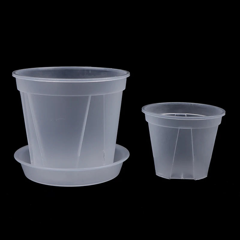 pot fleurs transparent moderne plateau dimension 10cm 12cm 14cm plastique