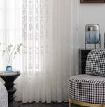 rideau blanc broderie florale transparent classique fenêtre française polyester haut gamme