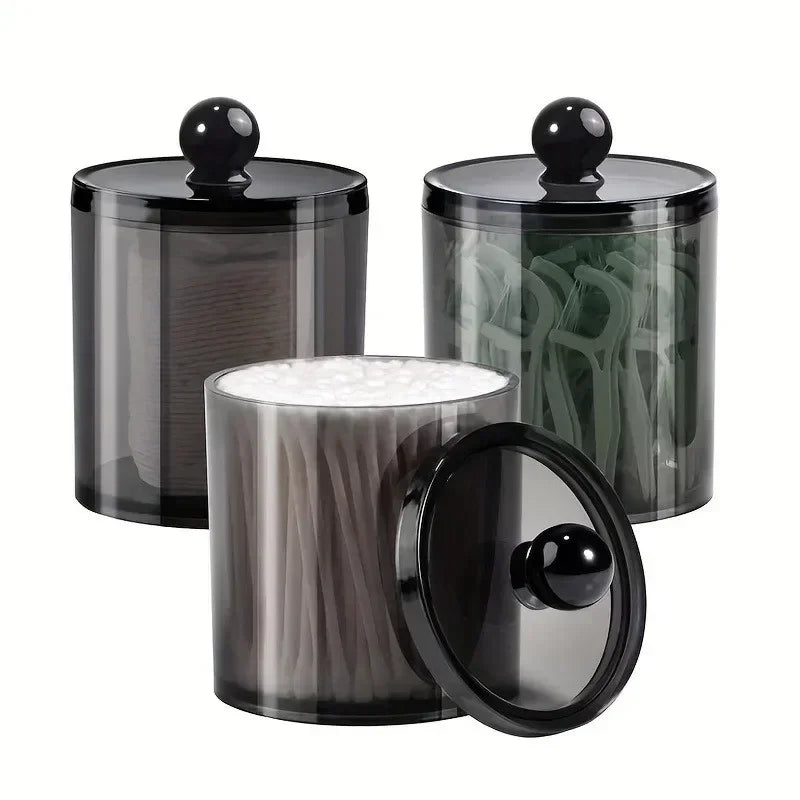 contenants coton tige tampons plastique noir transparent modernes réutilisables minimalistes respectueux environnement