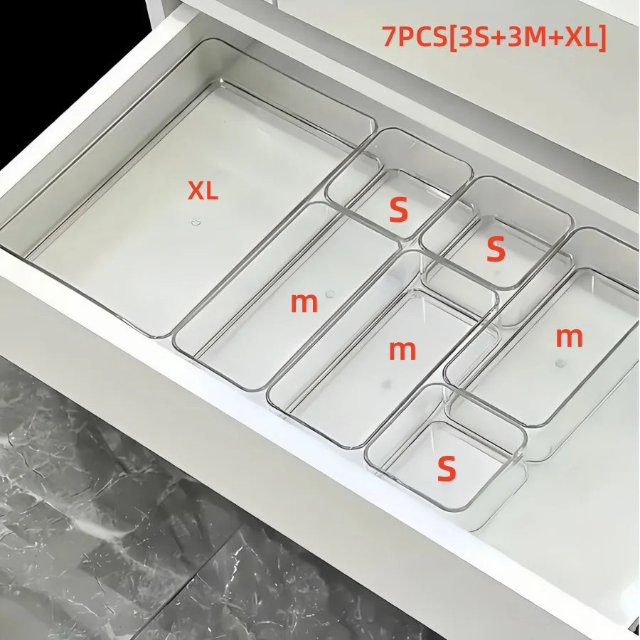 organiseur tiroir transparent moderne réutilisable plastique pet compartiments différents tailles xl