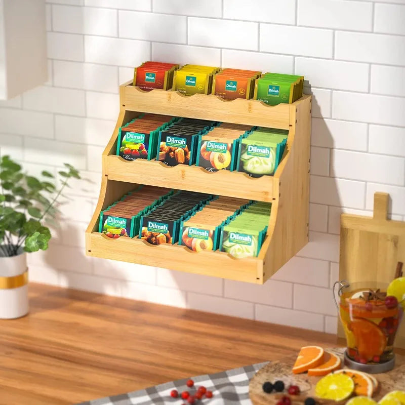 étagère bois moderne vis fixée sache thé rangement cuisine trois niveaux
