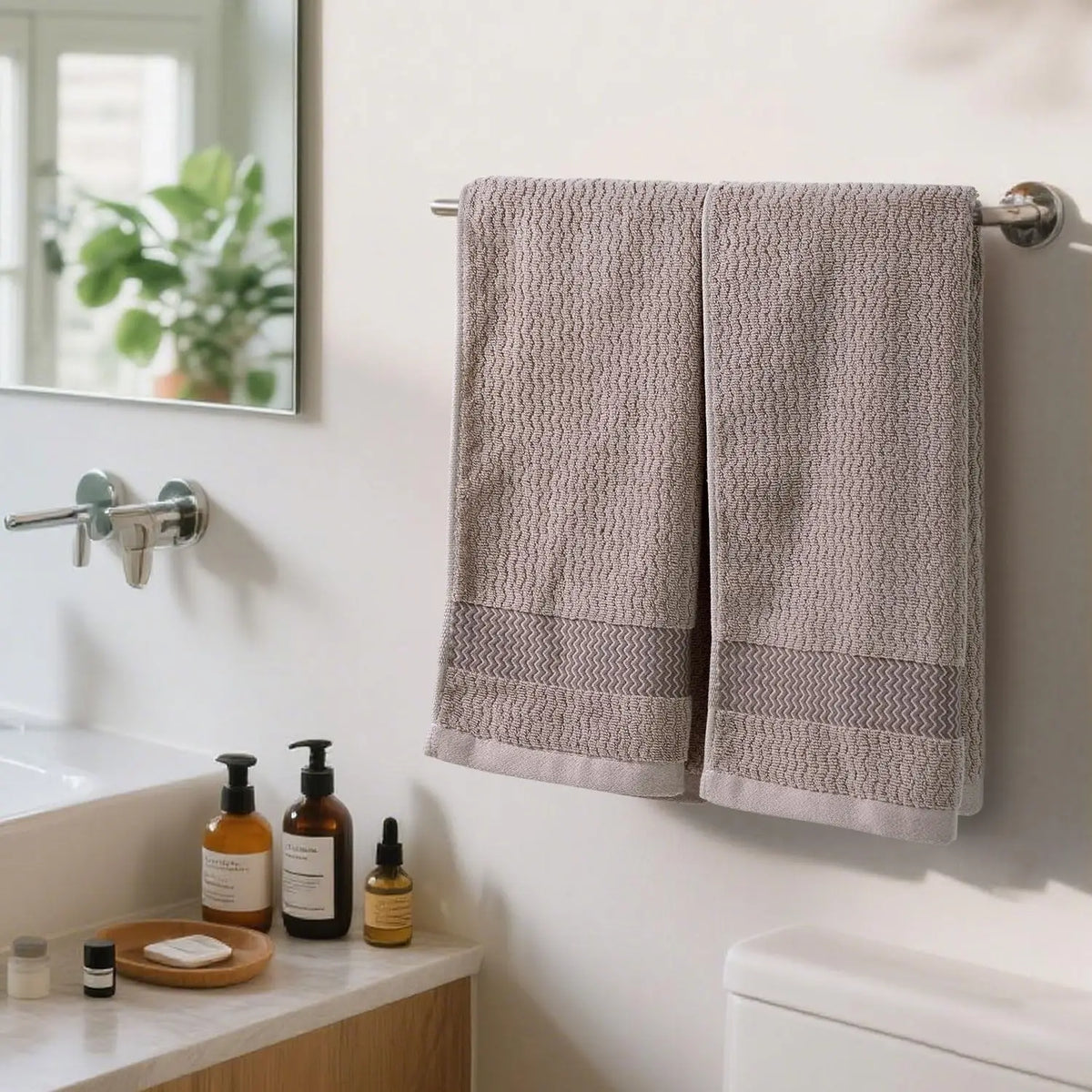 serviettes toilette coton ondulées gris modernes salle bain durable machine laver 34x74cm anneaux murales
