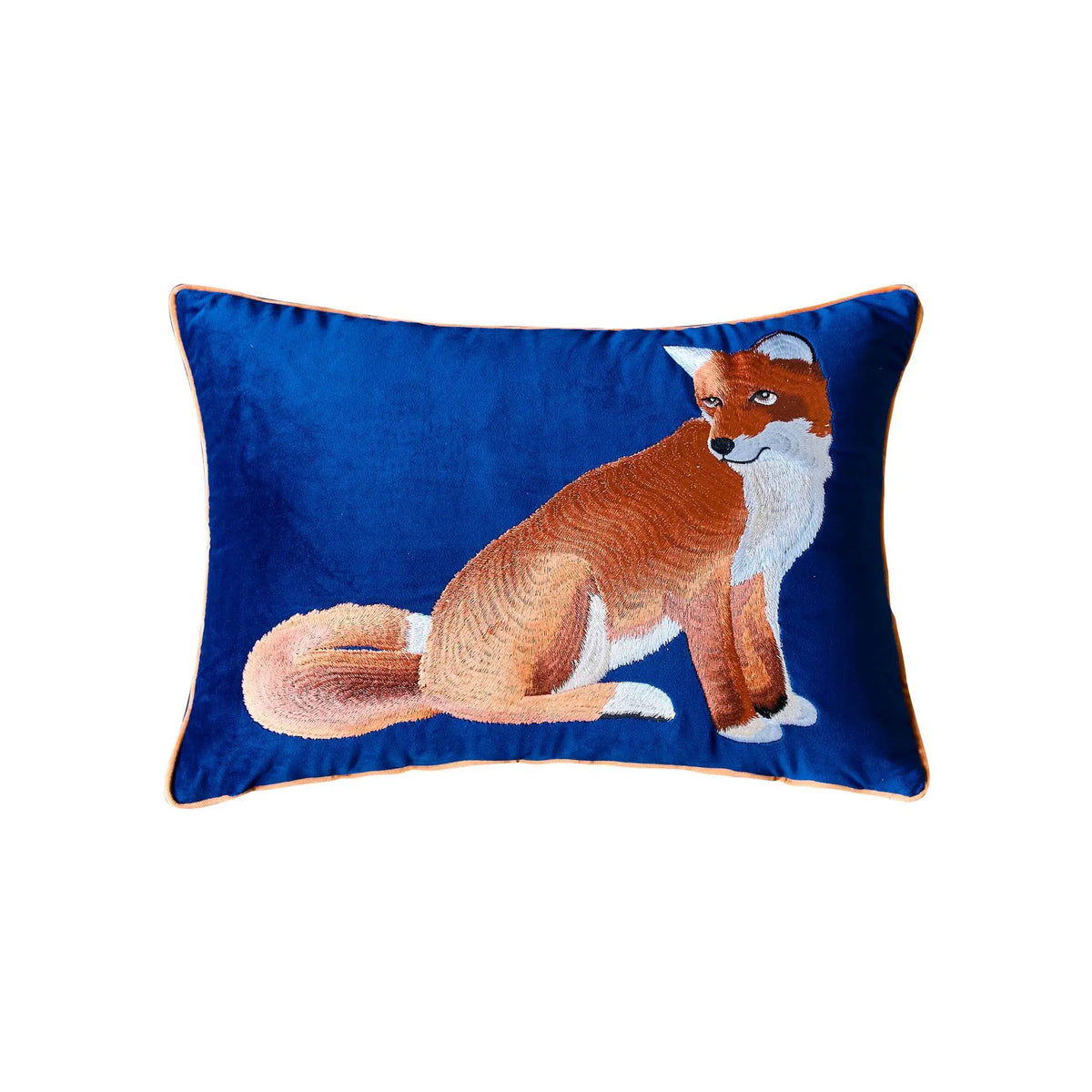 taie d'oreiller velours brodé renards animaliers décoratifs bleu vert orange carreau simple