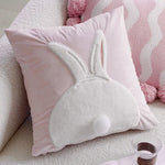 housse coussin forme lapin rose velours rayures blanches animal compagnie doux confortable décoration maison