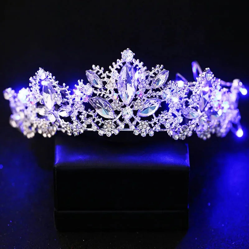 couronne mariée strass bleu argenté élégante lumière led mariage anniversaire fêtes