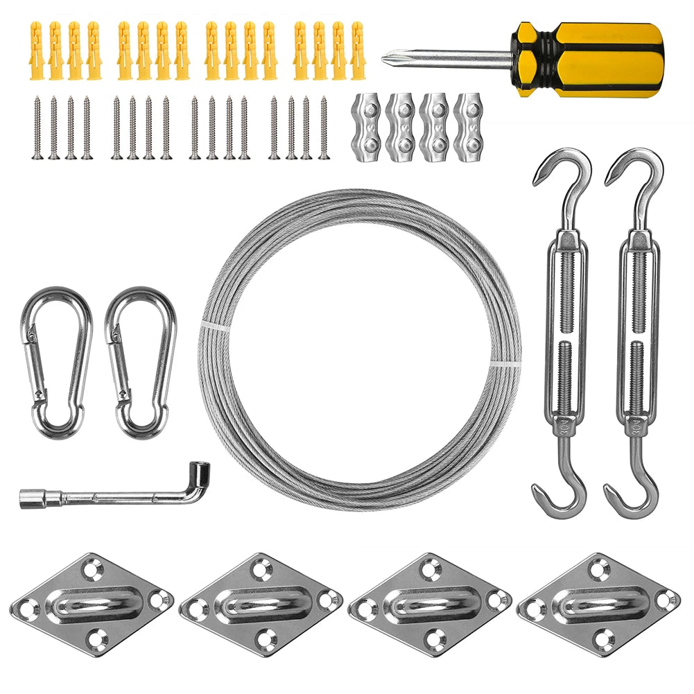 kit fixation voiles argenté 15m câble tourbuckles snap hooks outil jardin industriel