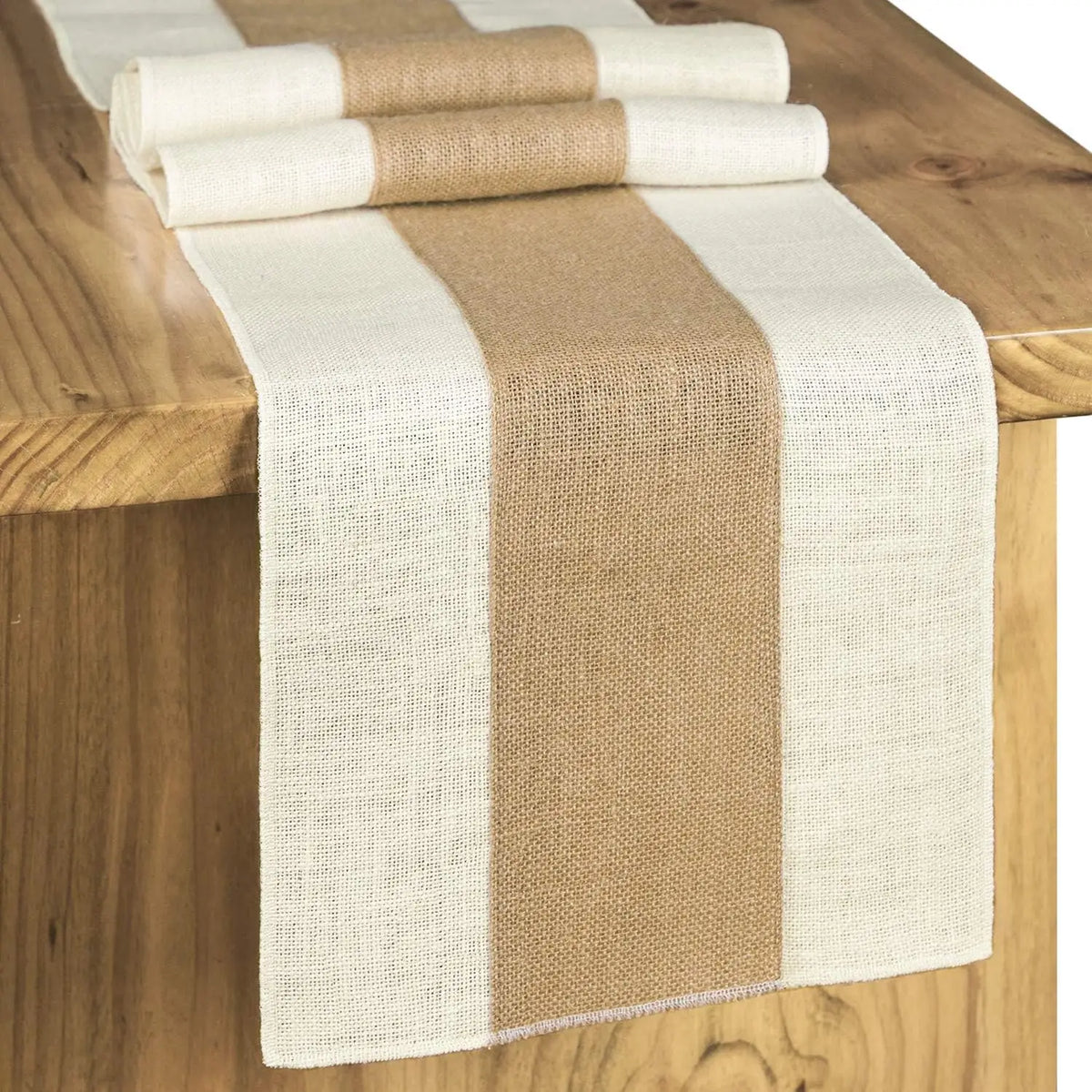 nappe rustique jute beige marron bords lisses texture automnale feuilles séchées chandelles blancs